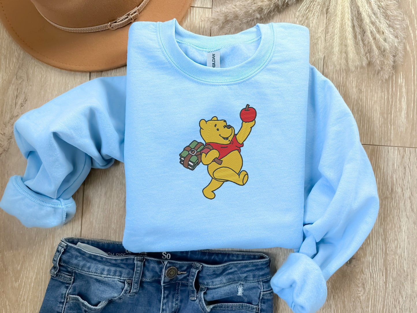 EMBROIDERED Fall Winnie The Pooh Sweatshirt, Apple Picking, Pumpkin Picking Shirt, Halloween Sweatshirt, Fall Themed Clothing, Vintage Shirt