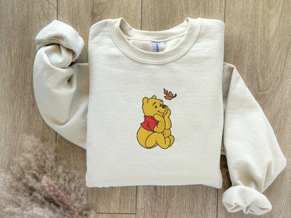 EMBROIDERED Winnie The Pooh Fall Leaf Embroidered Sweatshirt, Halloween Sweatshirt, Thanksgiving Shirt, Autumn Sweatshirt, Pumpkin Shirt