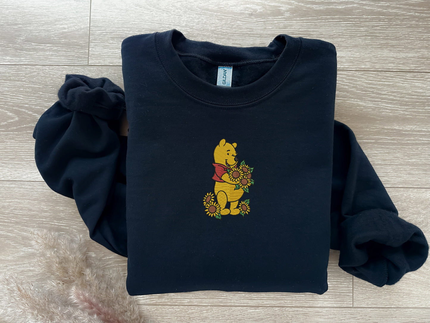 EMBROIDERED Sunflower Winnie The Pooh Embroidered Sweatshirt, Cozy Fall Apparel, Cute Autumn Sweater, Cute Pooh Bear Top, Halloween Sweater