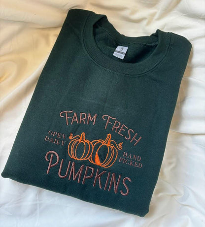 Farm Fresh Pumpkins Embroidered Sweatshirt, Jack O Lantern Sweater, Retro Halloween Shirt, Fall Sweatshirt, Pumpkin Season, Custom Embroider