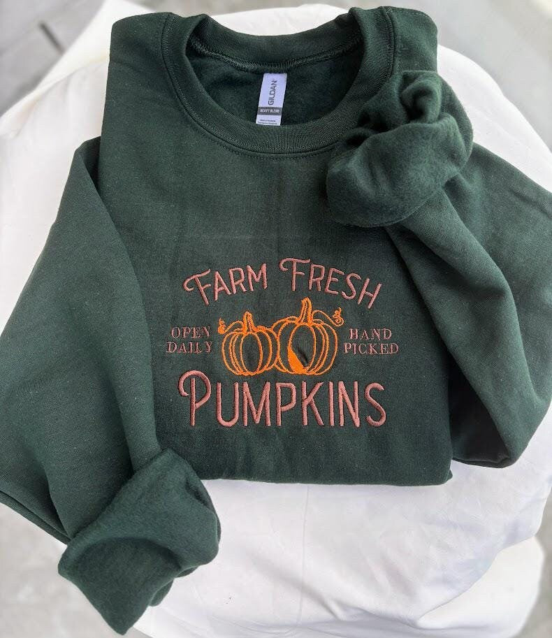 Farm Fresh Pumpkins Embroidered Sweatshirt, Jack O Lantern Sweater, Retro Halloween Shirt, Fall Sweatshirt, Pumpkin Season, Custom Embroider