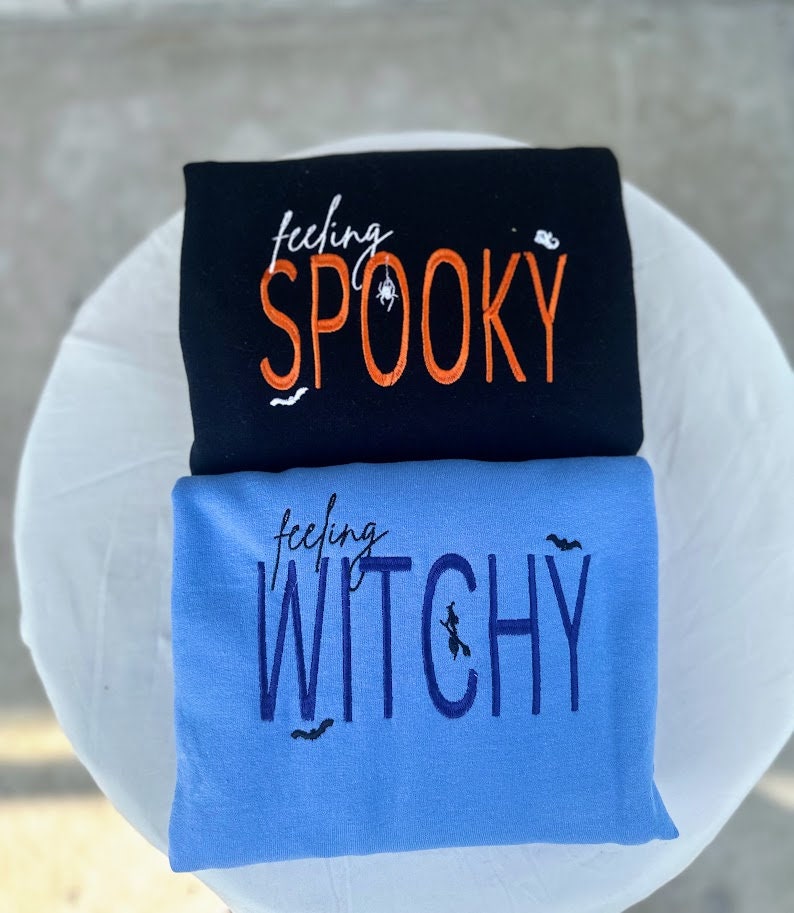 Feeling Witchy and Spooky Embroidered Sweatshirt, Halloween, Spooky Season, Witches Brew, Witch Costume, Fall Trick Or Treat, Witch,Salem MA