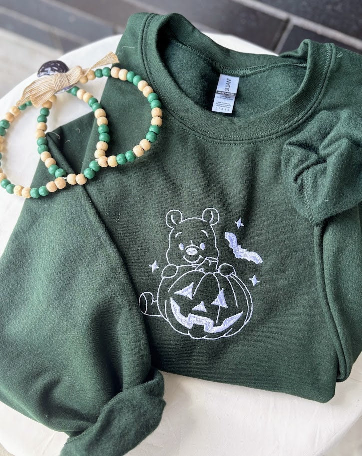 Halloween Winnie The Pooh Embroidered Sweatshirt, Fall Pumpkin Shirt, Jack O' Lantern, Spooky Season, Gift for Her and Him, Vintage Sweater