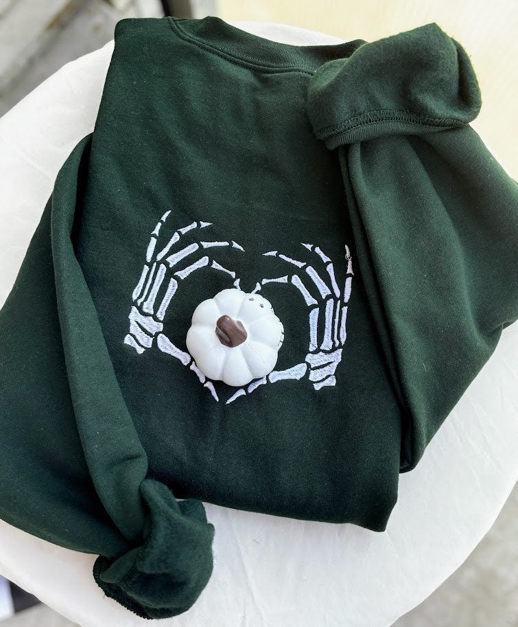 Embroidered Sweatshirt Skeleton Hand Heart, Halloween Sweatshirt, Fall Sweatshirt, Retro Halloween, Spooky Season Shirt, Stay Spooky, Gift