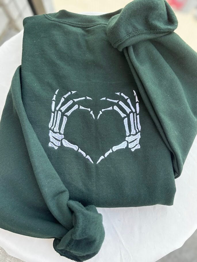 Embroidered Sweatshirt Skeleton Hand Heart, Halloween Sweatshirt, Fall Sweatshirt, Retro Halloween, Spooky Season Shirt, Stay Spooky, Gift