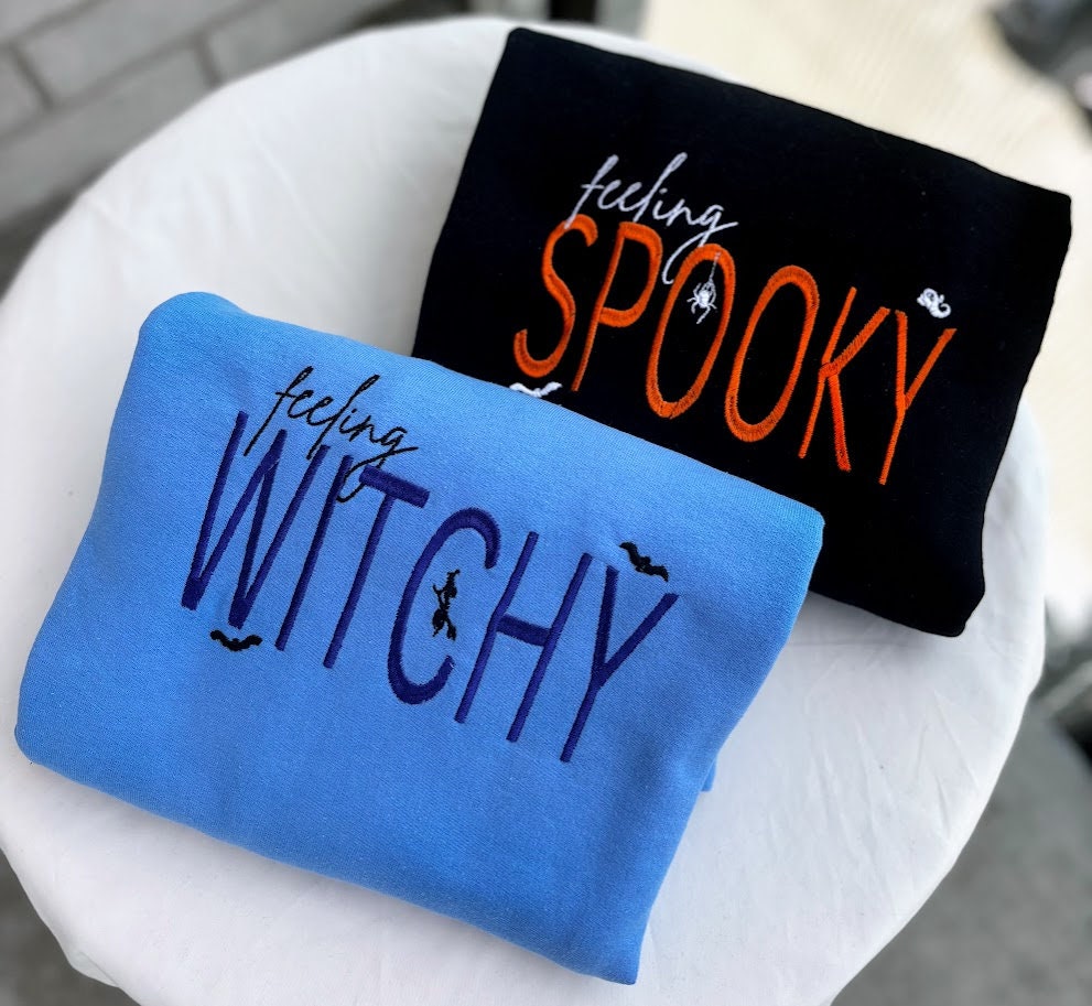 Feeling Witchy and Spooky Embroidered Sweatshirt, Halloween, Spooky Season, Witches Brew, Witch Costume, Fall Trick Or Treat, Witch,Salem MA