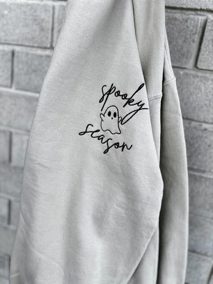 Spooky Season Ghost Embroidered Sweatshirt, Halloween Sweatshirt, Ghost Crewneck, Fall Sweater, Trendy, Halloween Embroidery, Pullover Shirt