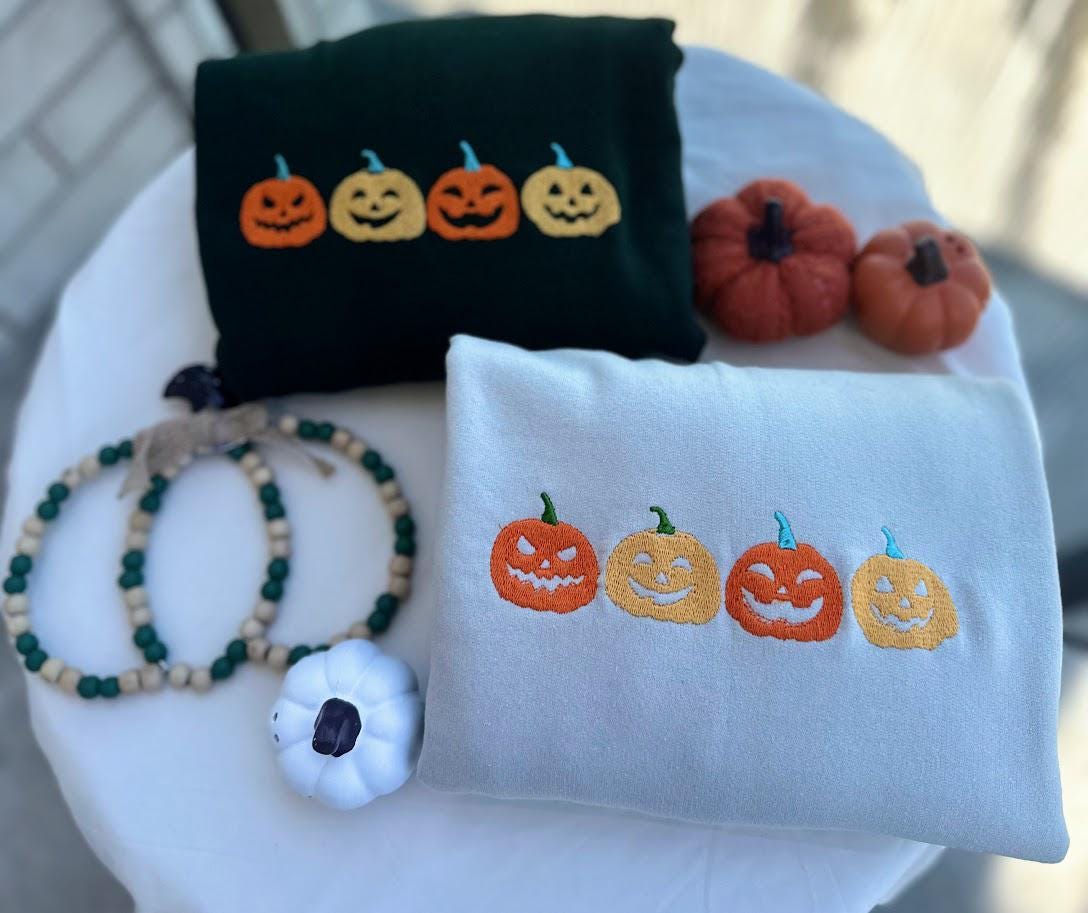 EMBROIDERED Jack O Lantern Sweatshirt, Embroidered Pumpkin Sweater, Halloween Crewneck, Fall Sweatshirt, Spooky Season, Pumpkin Carving