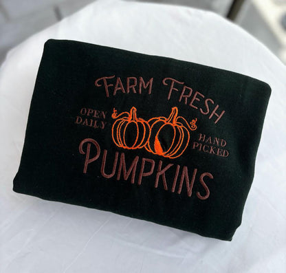 Farm Fresh Pumpkins Embroidered Sweatshirt, Jack O Lantern Sweater, Retro Halloween Shirt, Fall Sweatshirt, Pumpkin Season, Custom Embroider