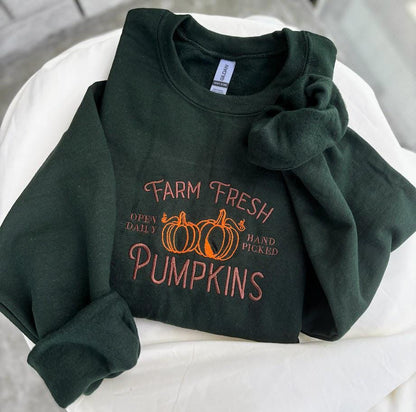 Farm Fresh Pumpkins Embroidered Sweatshirt, Jack O Lantern Sweater, Retro Halloween Shirt, Fall Sweatshirt, Pumpkin Season, Custom Embroider