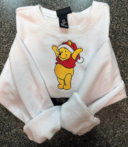 Christmas Winnie the Pooh Embroidered Sweatshirt - Embroidered Crewneck - Custom Sweatshirt - Holiday Sweater - Christmas Sweater