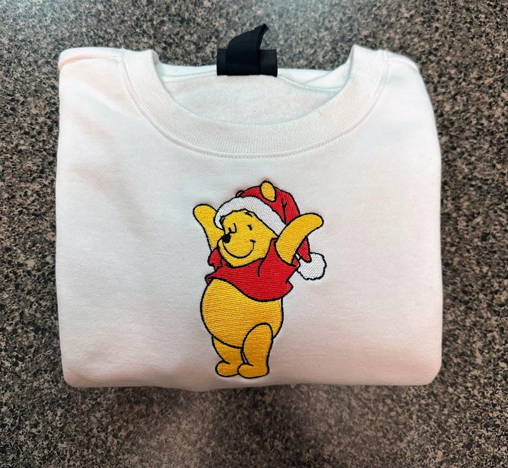 Christmas Winnie the Pooh Embroidered Sweatshirt - Embroidered Crewneck - Custom Sweatshirt - Holiday Sweater - Christmas Sweater