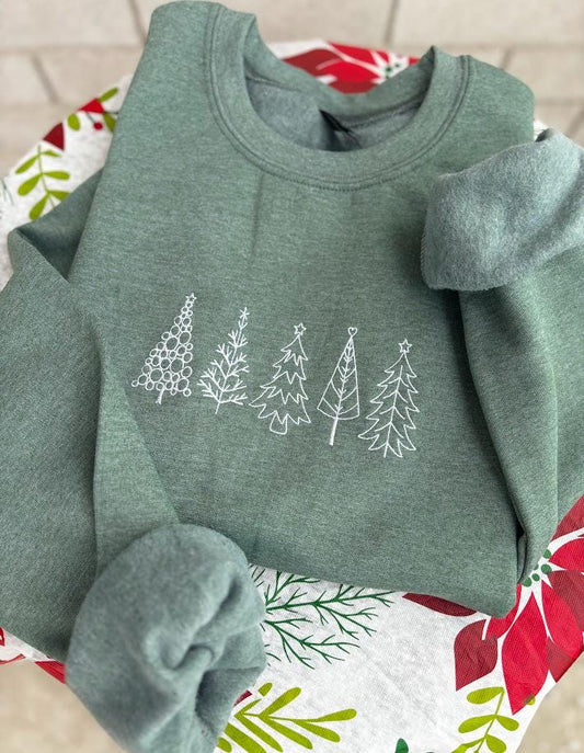 Christmas Tree Embroidered Sweatshirt, Festive Holiday Sweatshirt, Christmas Gift, Winter Sweatshirt, Tis The Season, Tree Sweatshirt Crew.