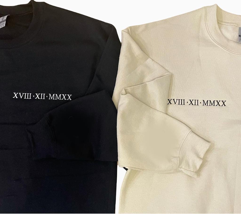 Embroidered Roman Numerals Couples Engagement Sweatshirt, Gift For Her, Anniversary Gift, Personalized Sweater, Gift for Bride and Groom