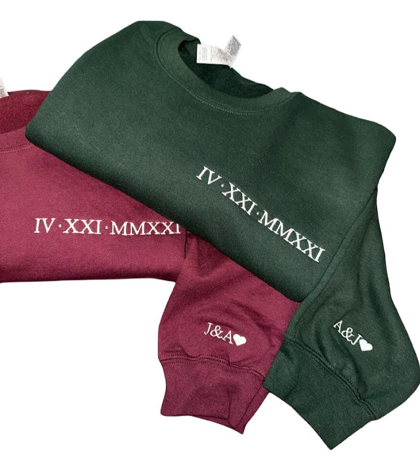 Embroidered Roman Numerals Couples Engagement Sweatshirt, Gift For Her, Anniversary Gift, Personalized Sweater, Gift for Bride and Groom