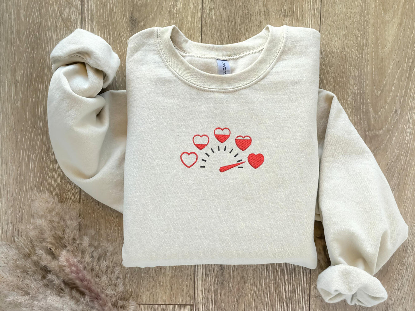 EMBROIDERED Valentine Sweatshirt Heart Speedometer, Cute Heart Design, Cozy Gift for Her, Heart Sweatshirt Pullover, Romantic Gift, Car Love