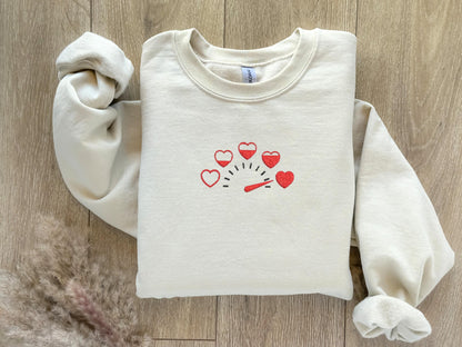 EMBROIDERED Valentine Sweatshirt Heart Speedometer, Cute Heart Design, Cozy Gift for Her, Heart Sweatshirt Pullover, Romantic Gift, Car Love