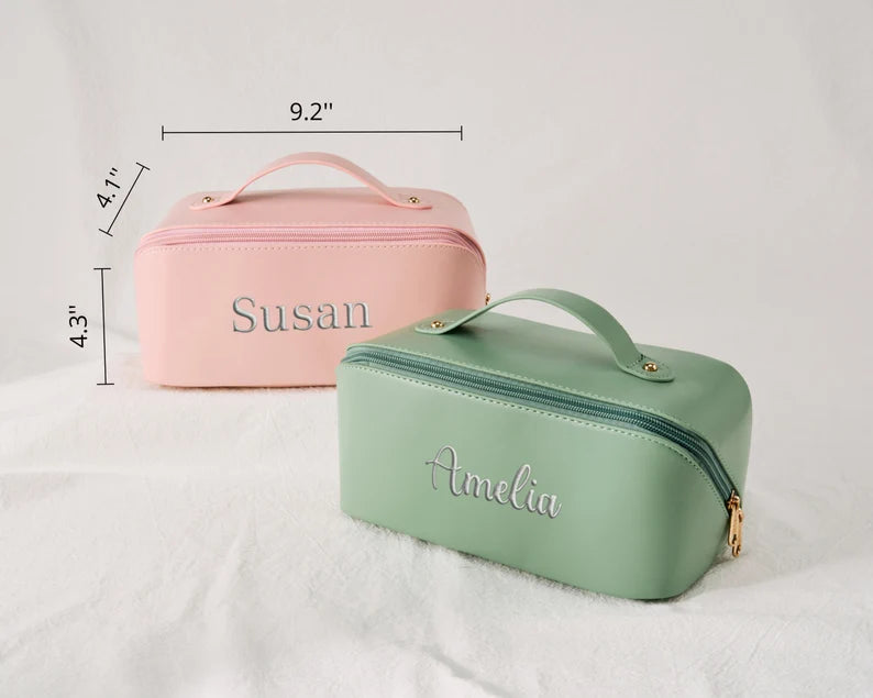 Leather Makeup Bag - Embroidered Custom Name