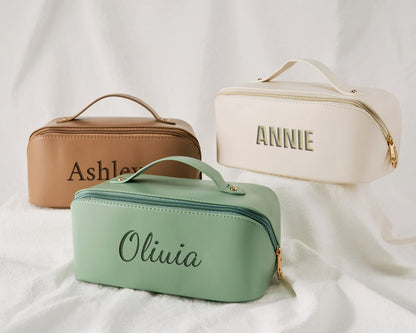 Leather Makeup Bag - Embroidered Custom Name