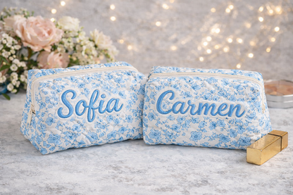 Floral Makeup Bag - Embroidered Custom Name