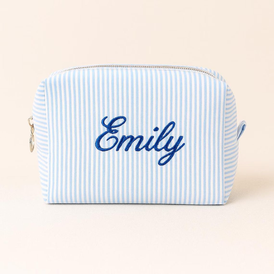 Striped Makeup Bag - Embroidered Custom Name