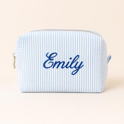Striped Makeup Bag - Embroidered Custom Name