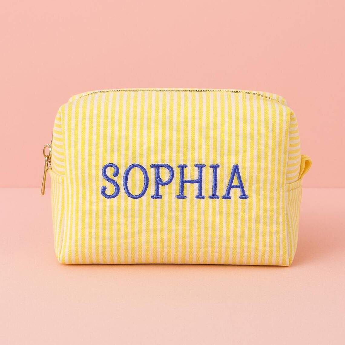 Striped Makeup Bag - Embroidered Custom Name