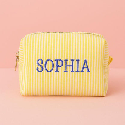 Striped Makeup Bag - Embroidered Custom Name