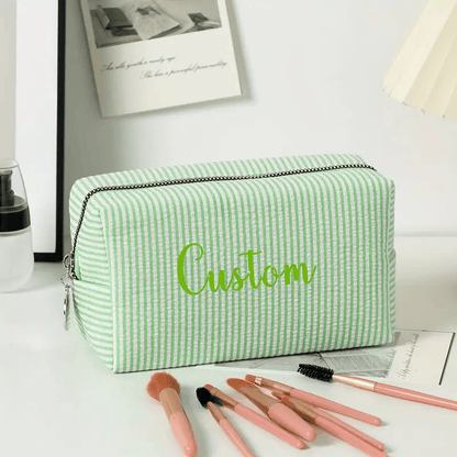 Striped Makeup Bag - Embroidered Custom Name