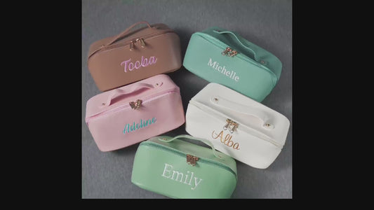 Leather Makeup Bag - Embroidered Custom Name