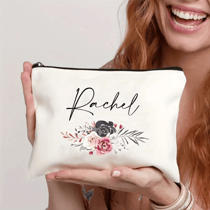 Zippered Canvas Makeup Bag - Custom Name