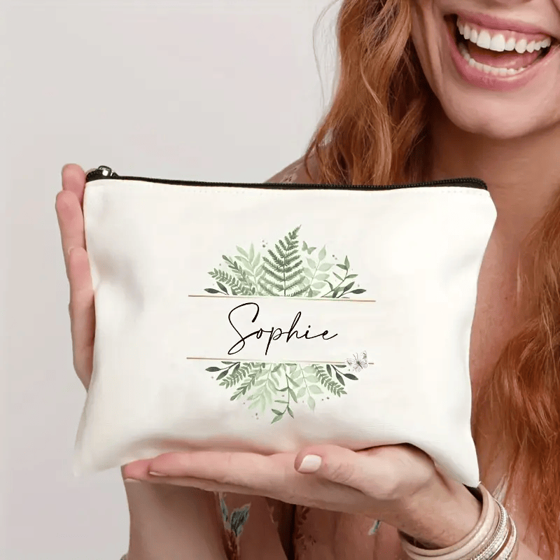 Zippered Canvas Makeup Bag - Custom Name