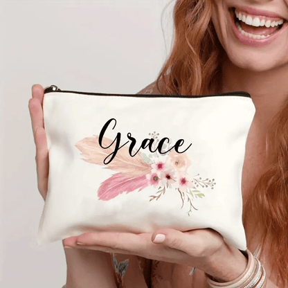 Zippered Canvas Makeup Bag - Custom Name