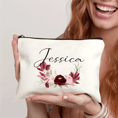 Zippered Canvas Makeup Bag - Custom Name