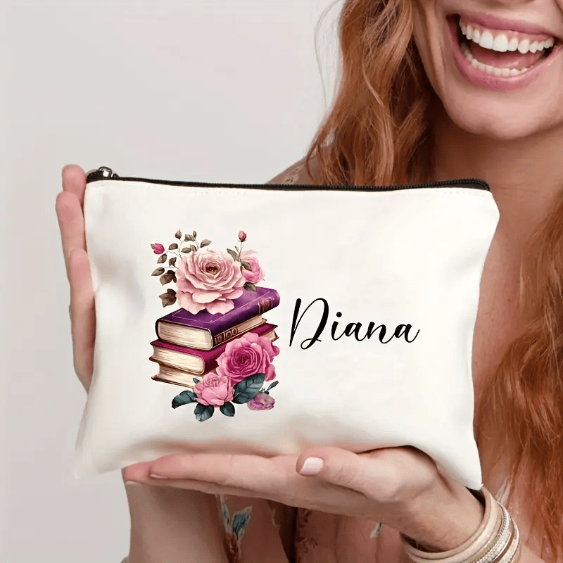 Zippered Canvas Makeup Bag - Custom Name