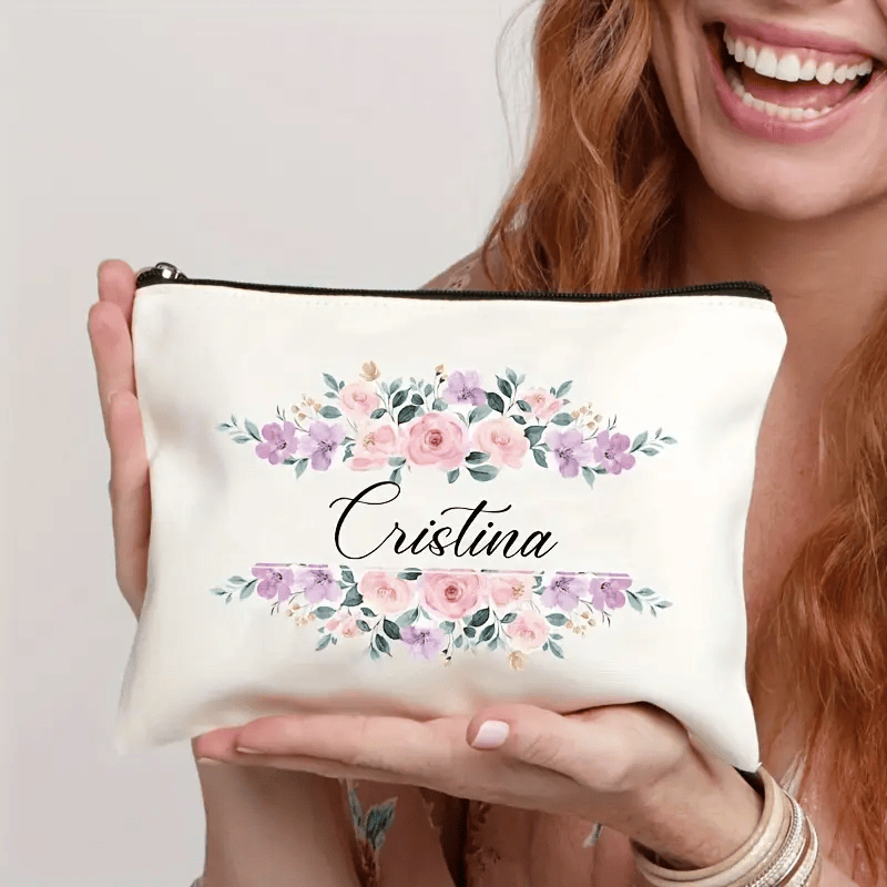 Zippered Canvas Makeup Bag - Custom Name